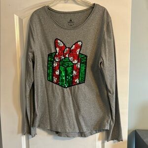 Disney Gray Long Sleeve Top with Sequin Gift Design